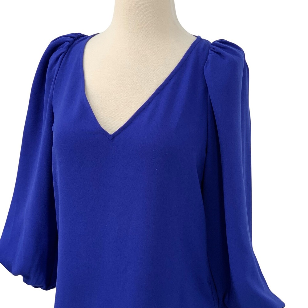 Trina Turk Women's Danise 3/4 Puff Balloon Sleeve V-Neck Blouse Royal Blue Sz XS - Picture 6 of 10